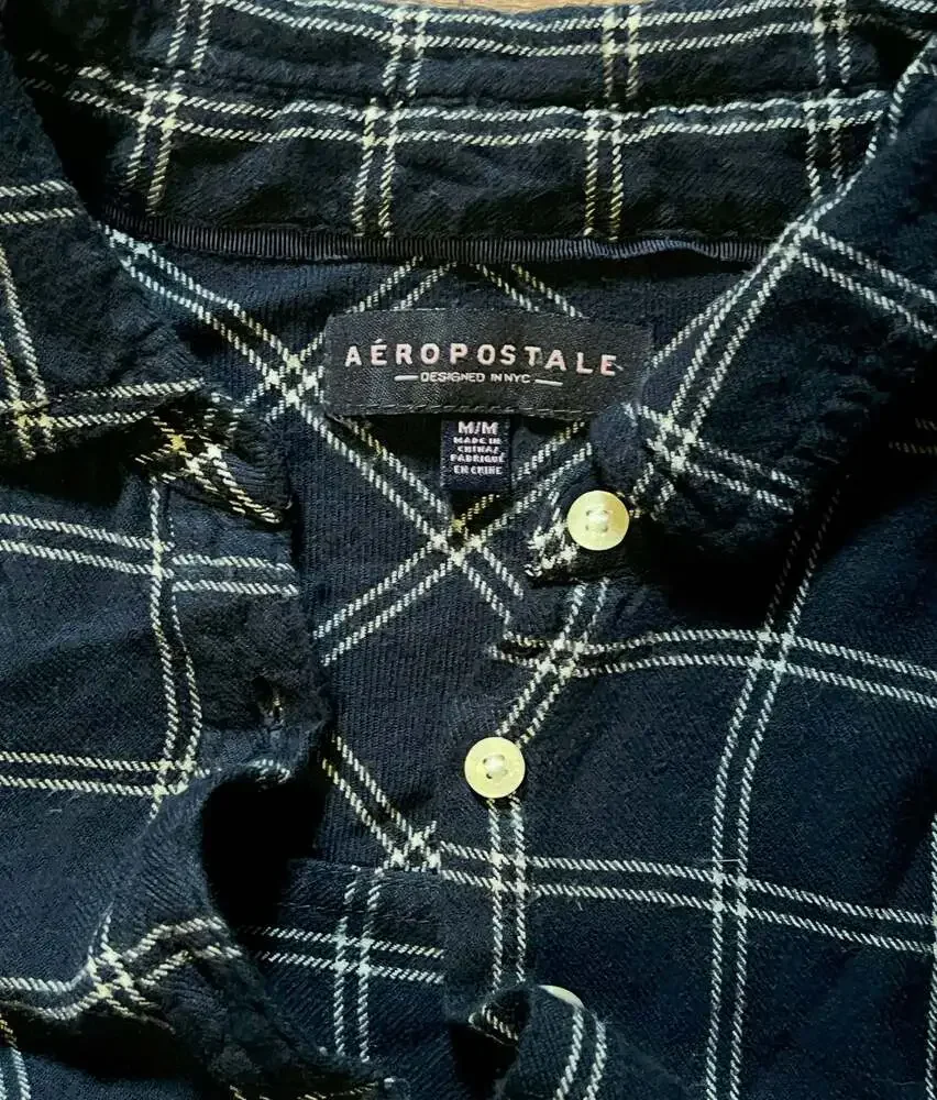 Aeropostale Blue and White Flannel Shirt - Picture 2 of 4